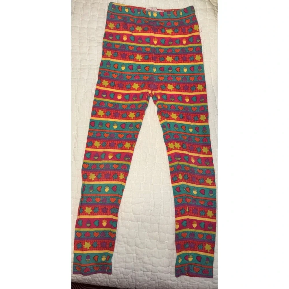 Vintage 90s Gymboree Cotton Leggings Large Hearts Acorns Leaves Colorful Striped
